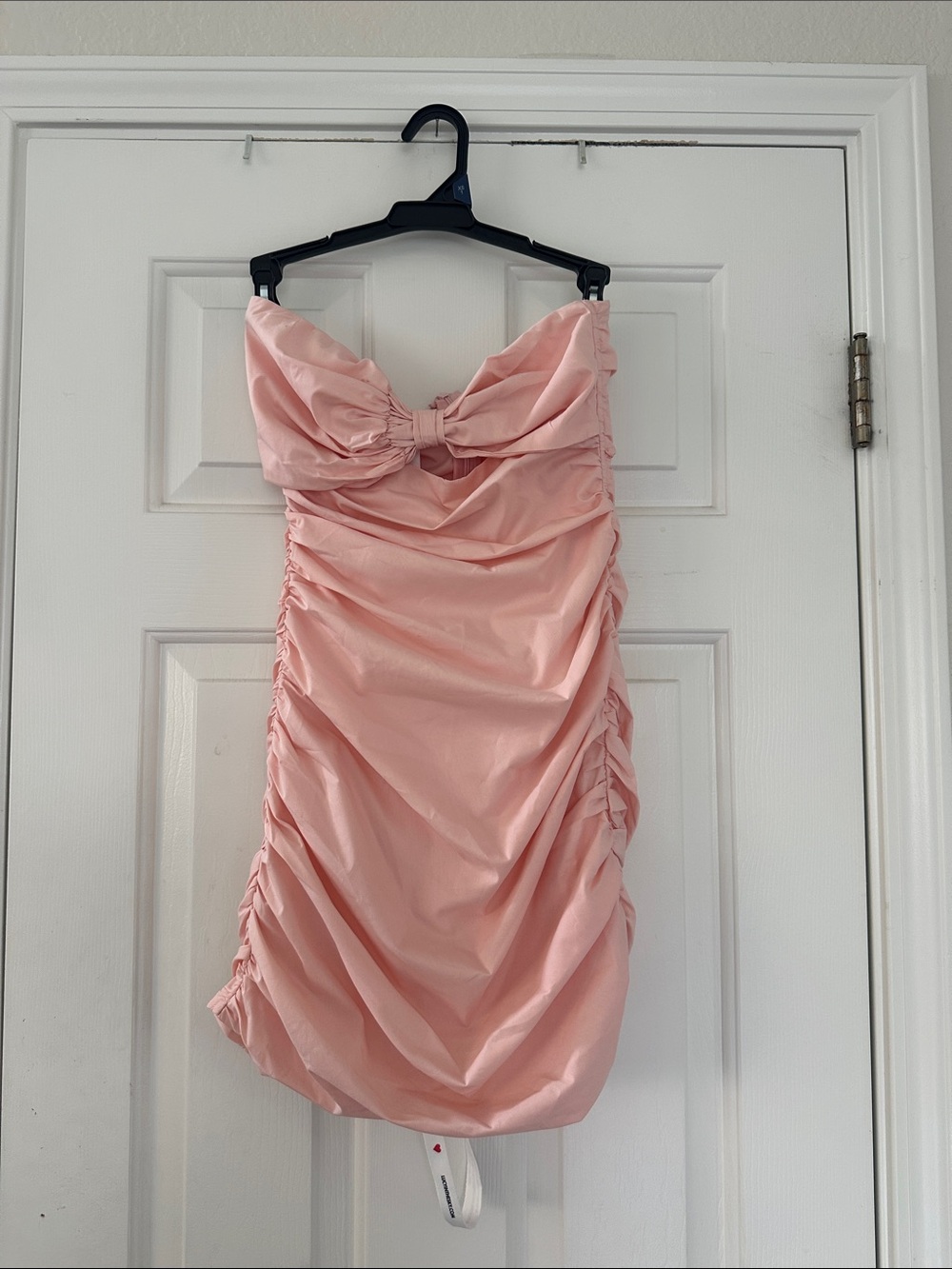 Lucy in the Sky Strapless Blush Pink Bow Ruched Cocktail Dress
